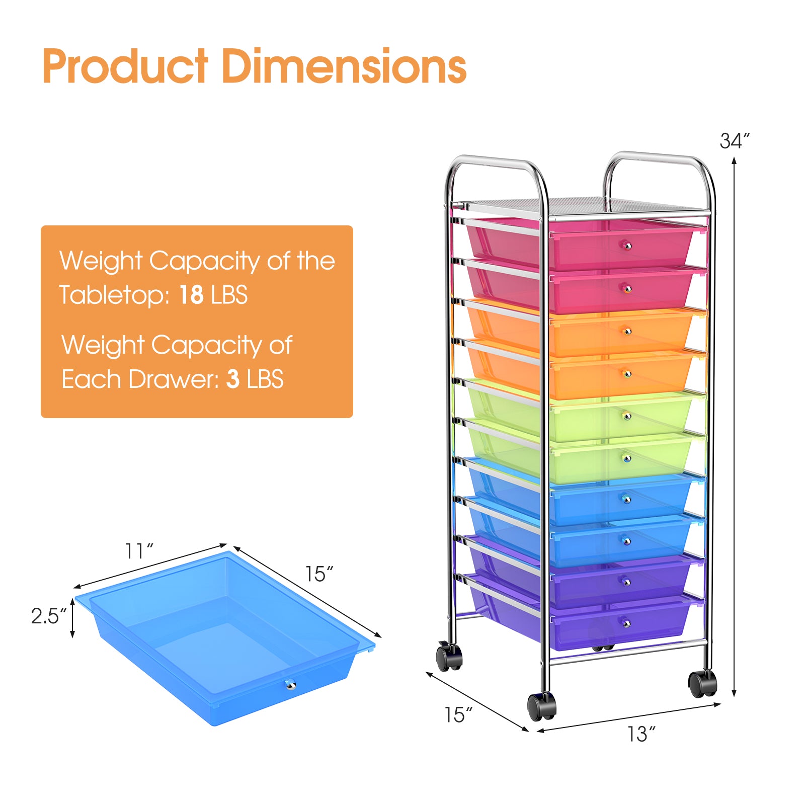 10 Drawer Rolling Storage Cart Organizer, Transparent, Multicolor File Cabinets at Gallery Canada