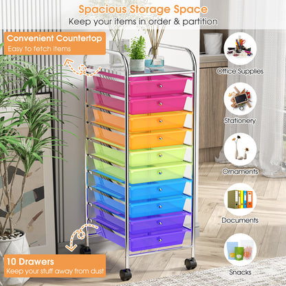 10 Drawer Rolling Storage Cart Organizer, Transparent, Multicolor File Cabinets at Gallery Canada