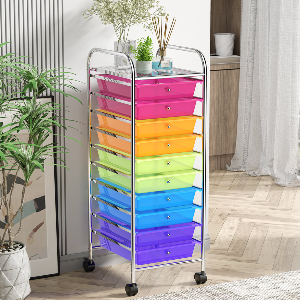 10 Drawer Rolling Storage Cart Organizer, Transparent, Multicolor File Cabinets at Gallery Canada