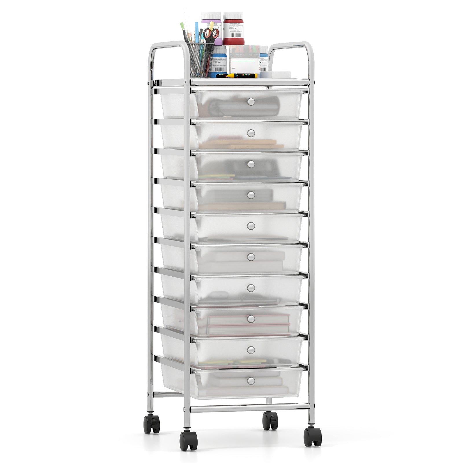 10-Drawer Rolling Storage Cart, Metal Frame, Lockable Wheels, White File Cabinets White at Gallery Canada