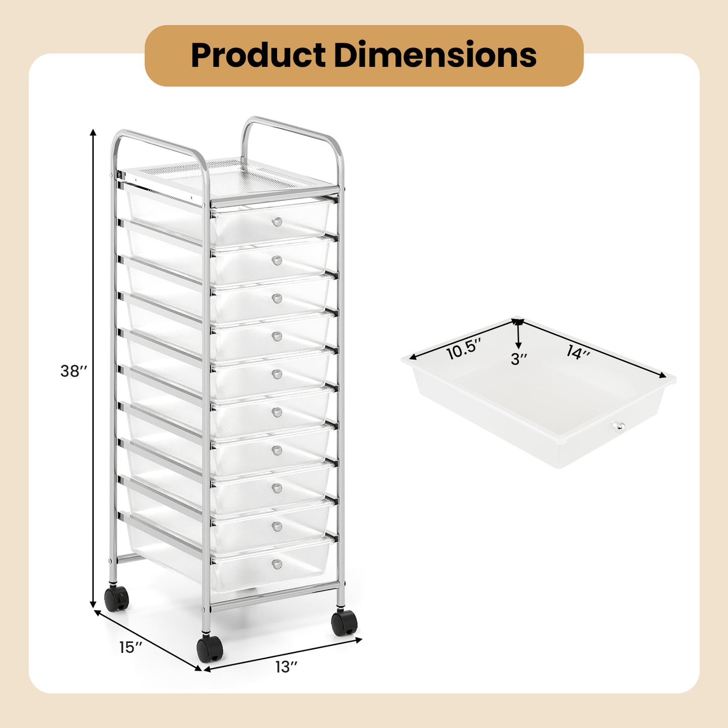 10-Drawer Rolling Storage Cart, Metal Frame, Lockable Wheels, White File Cabinets at Gallery Canada