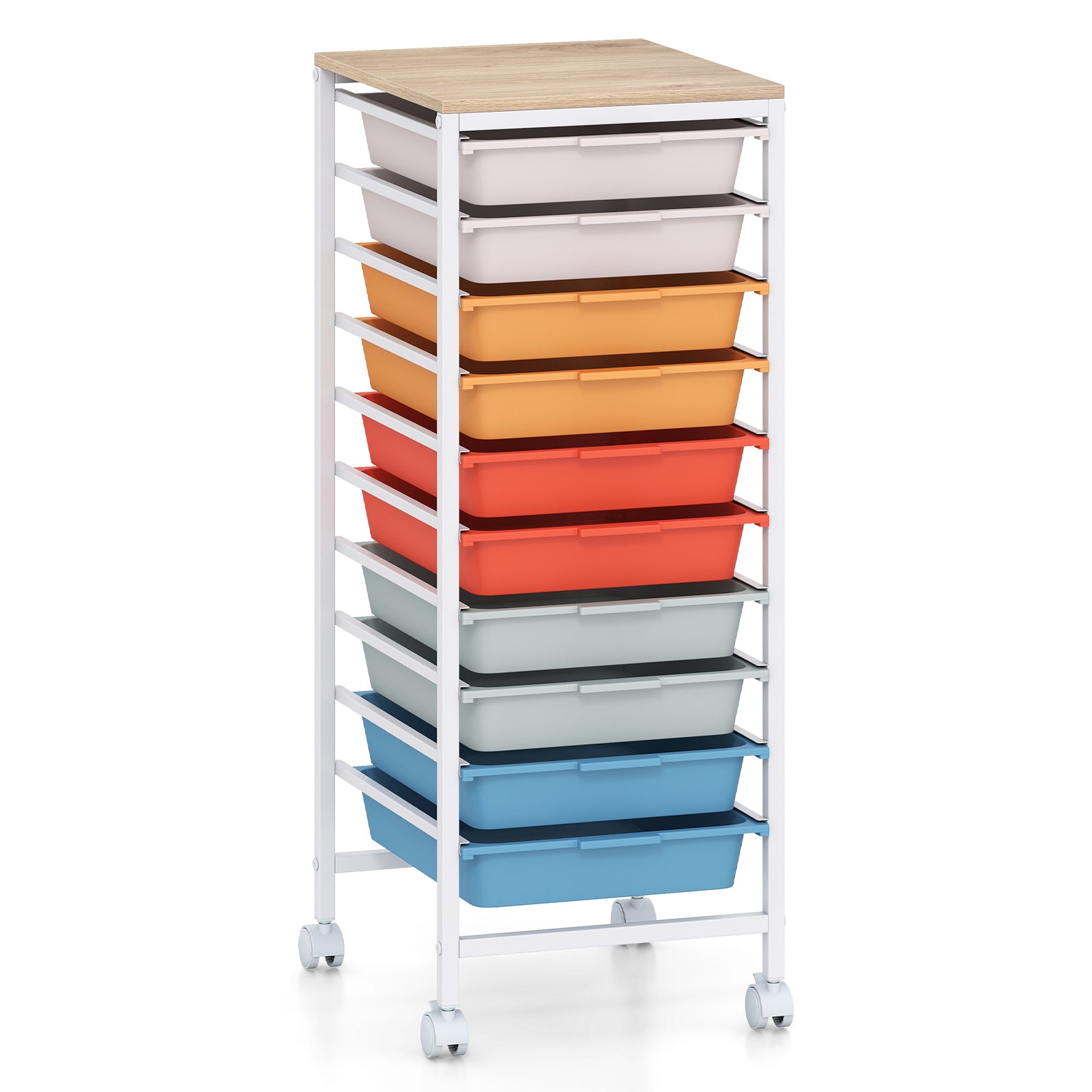 10-Drawer Rolling Storage Cart, Mobile Utility Organizer, Wooden Tabletop, Lockable Wheels, Macaron File Cabinets at Gallery Canada