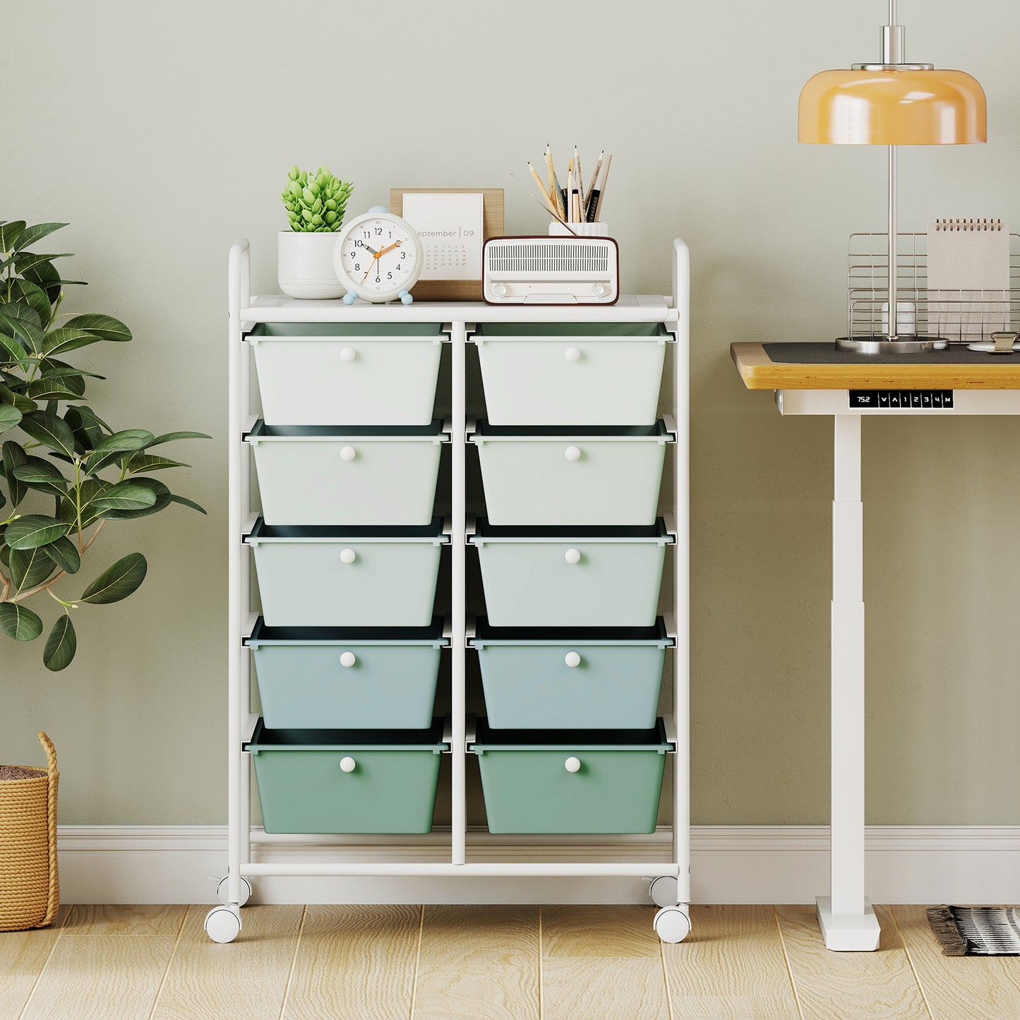 10-Drawer Rolling Storage Cart, Light Green File Cabinets at Gallery Canada