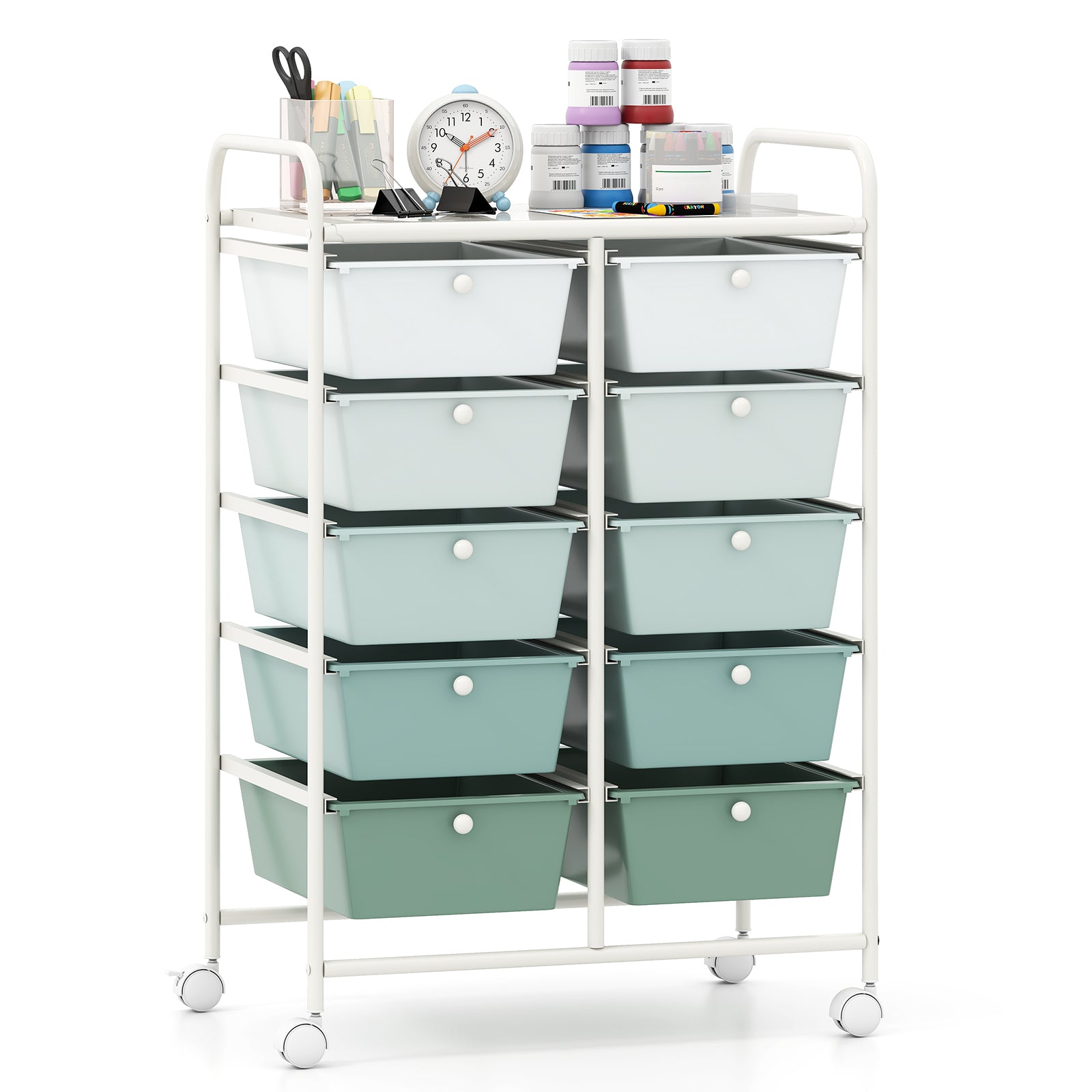 10-Drawer Rolling Storage Cart, Light Green File Cabinets at Gallery Canada