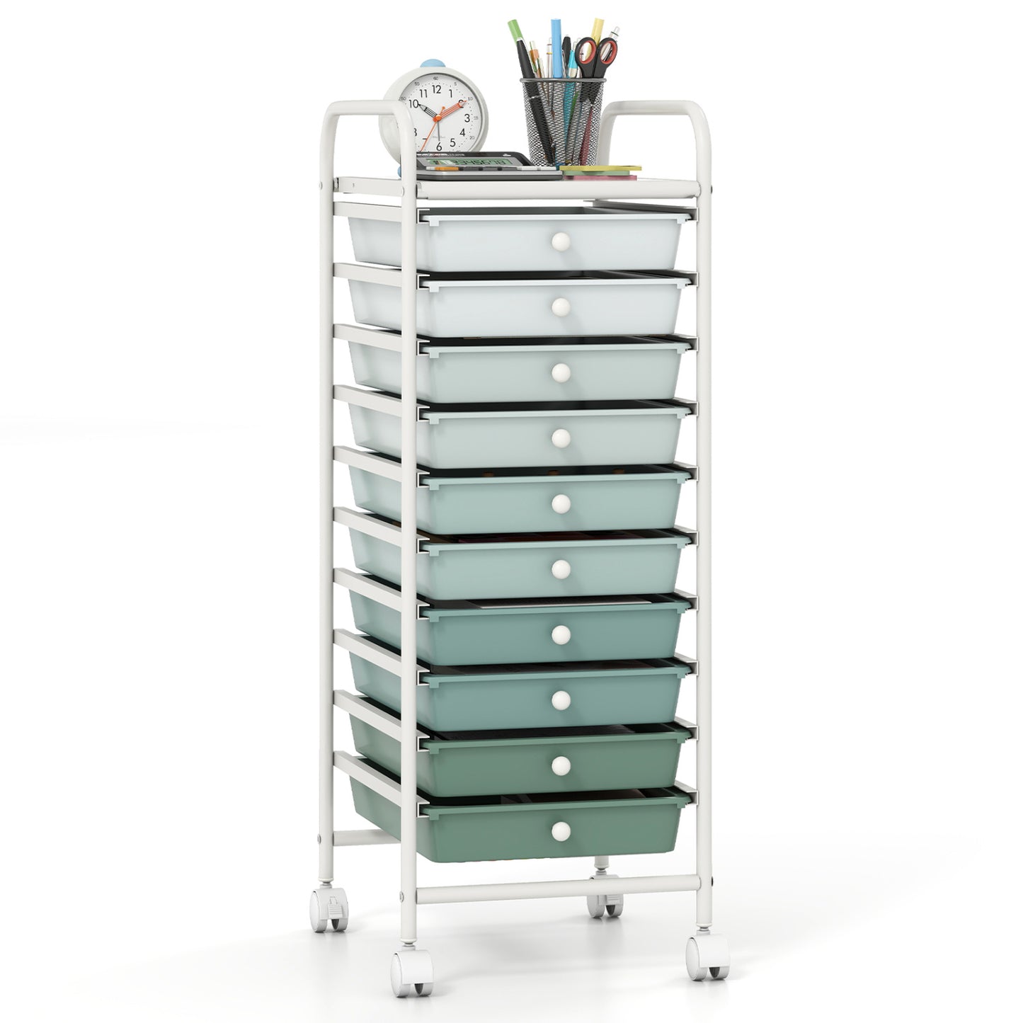 10 Drawer Rolling Storage Cart Organizer, Green File Cabinets at Gallery Canada