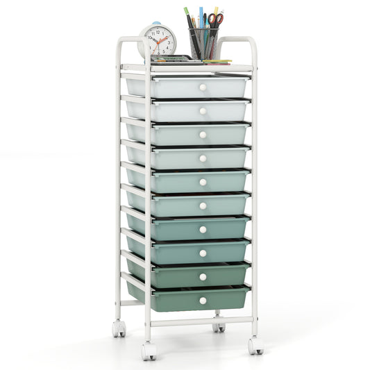 10 Drawer Rolling Storage Cart Organizer, Green File Cabinets Green at Gallery Canada
