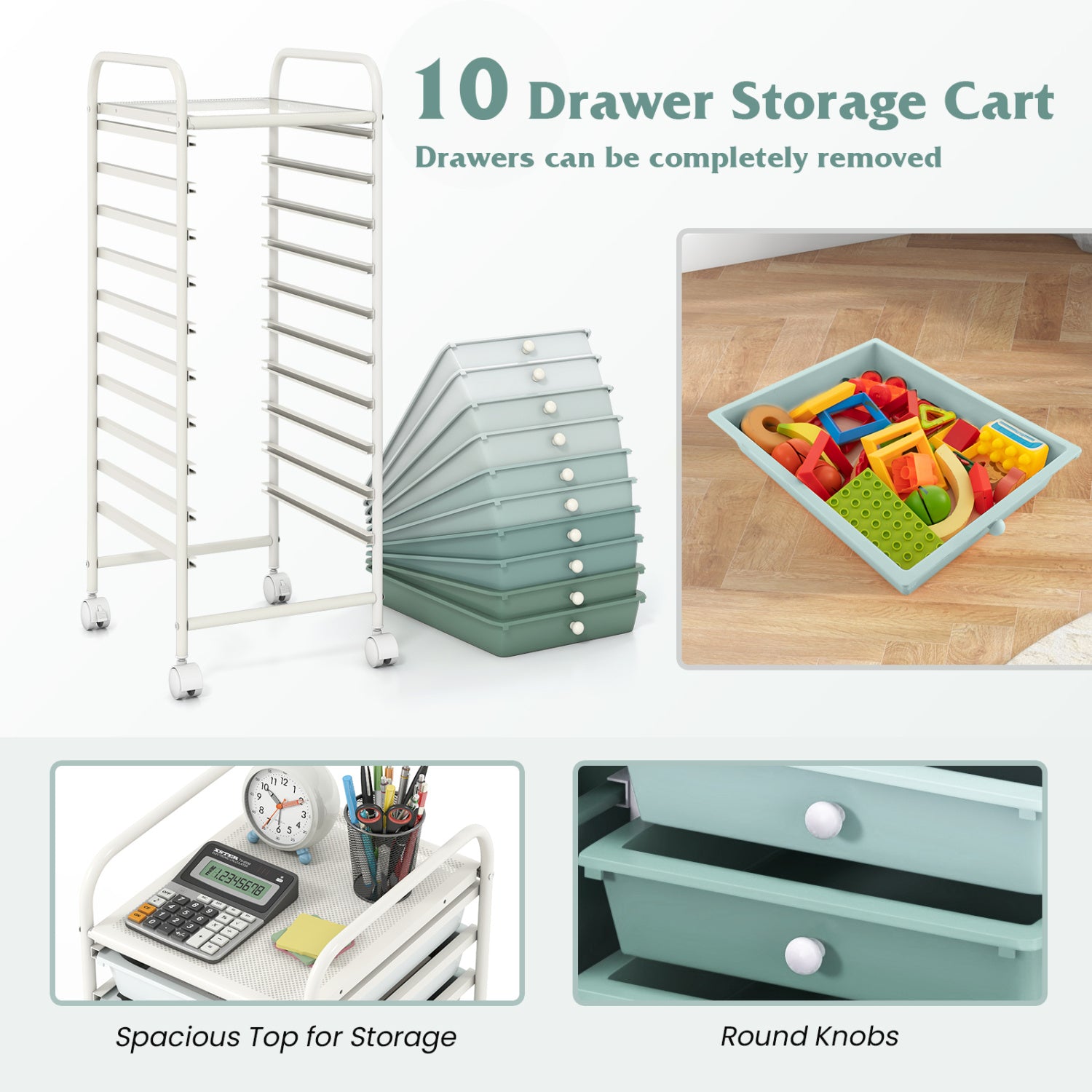 10 Drawer Rolling Storage Cart Organizer, Green File Cabinets at Gallery Canada