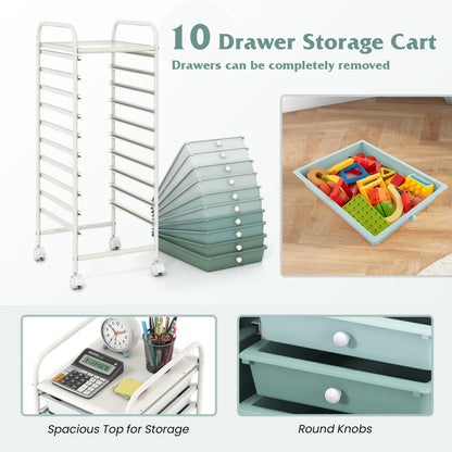 10 Drawer Rolling Storage Cart Organizer, Green File Cabinets at Gallery Canada