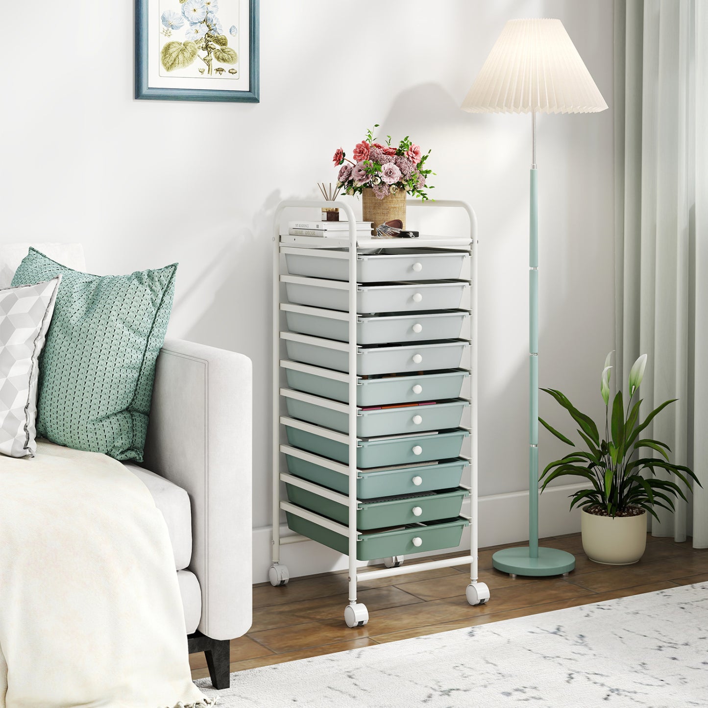 10 Drawer Rolling Storage Cart Organizer, Green File Cabinets at Gallery Canada