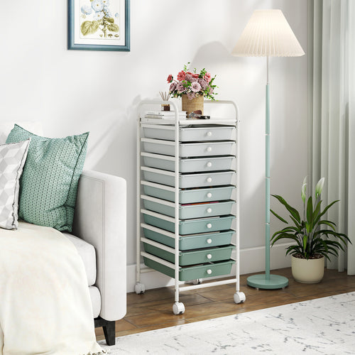 10 Drawer Rolling Storage Cart Organizer, Green