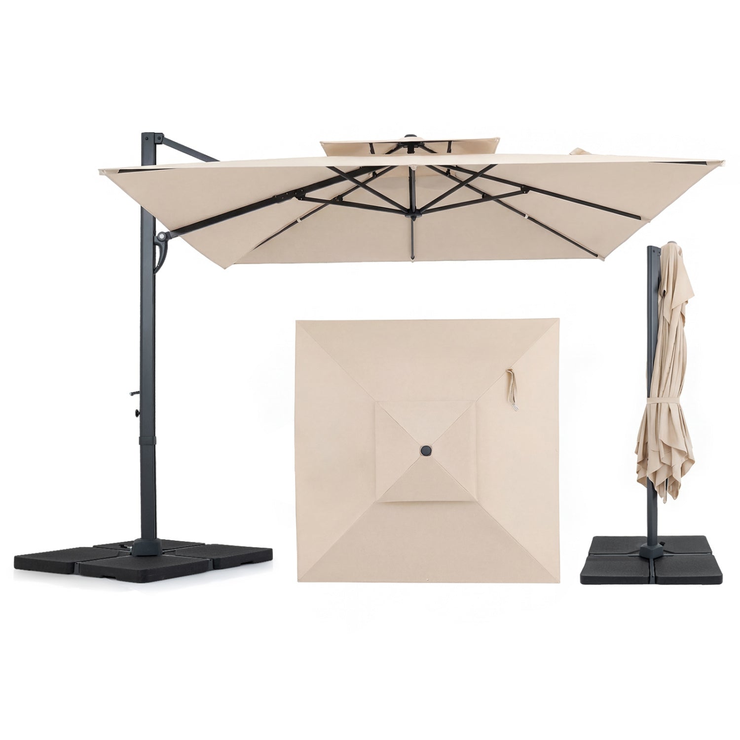 10 FT Aluminum Pole Patio Cantilever Umbrella with 220 LBS Base, Beige Outdoor Umbrellas at Gallery Canada