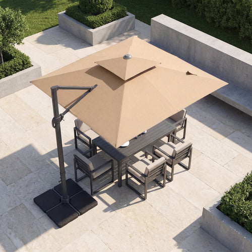 10 FT Aluminum Pole Patio Cantilever Umbrella with 220 LBS Base, Brown