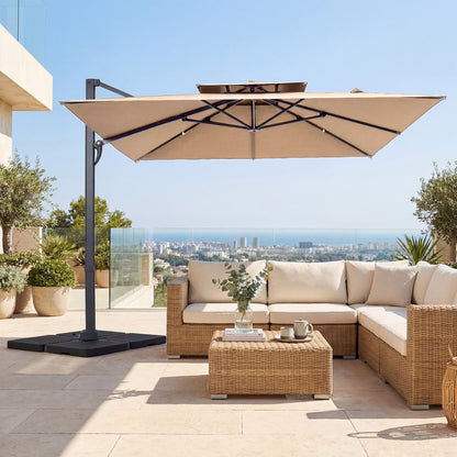 10 FT Aluminum Pole Patio Cantilever Umbrella with 220 LBS Base, Brown Outdoor Umbrellas at Gallery Canada
