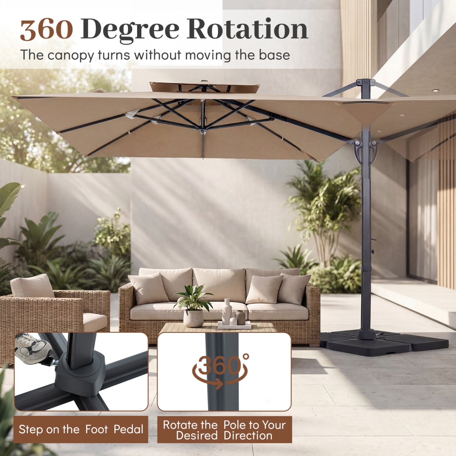 10 FT Aluminum Pole Patio Cantilever Umbrella with 220 LBS Base, Brown Outdoor Umbrellas at Gallery Canada