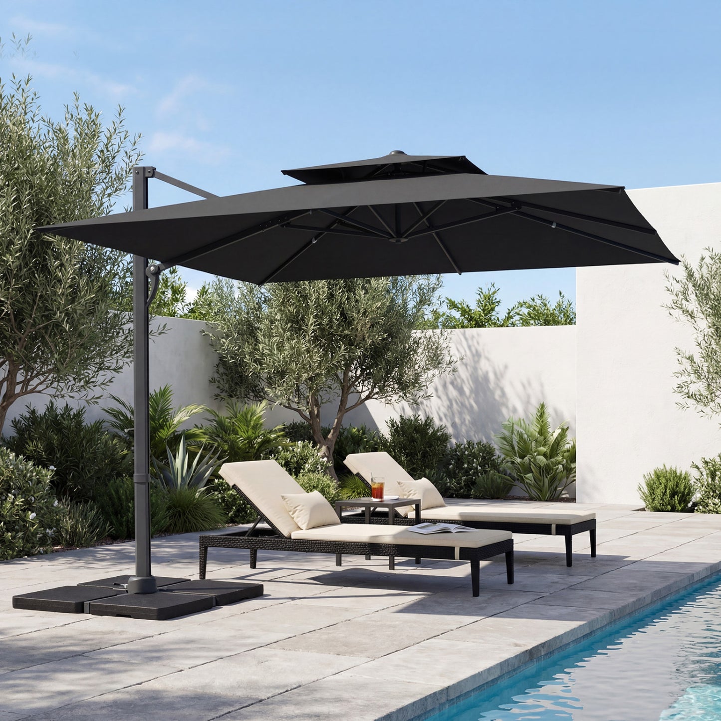 10 FT Aluminum Pole Patio Cantilever Umbrella with 220 LBS Base, Gray Outdoor Umbrellas at Gallery Canada