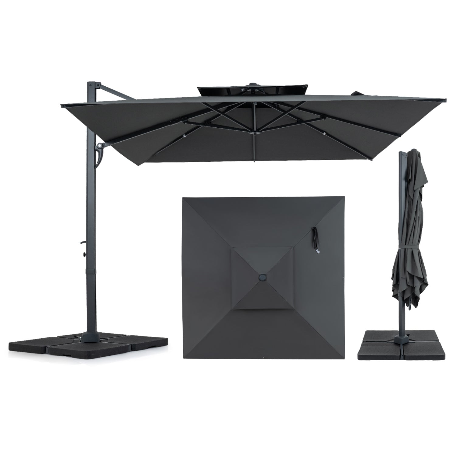 10 FT Aluminum Pole Patio Cantilever Umbrella with 220 LBS Base, Gray Outdoor Umbrellas at Gallery Canada