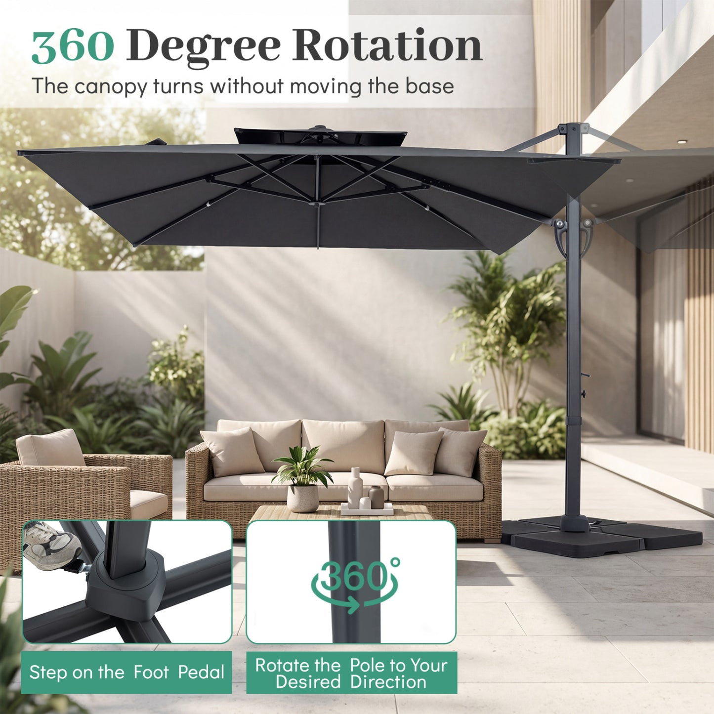 10 FT Aluminum Pole Patio Cantilever Umbrella with 220 LBS Base, Gray Outdoor Umbrellas at Gallery Canada