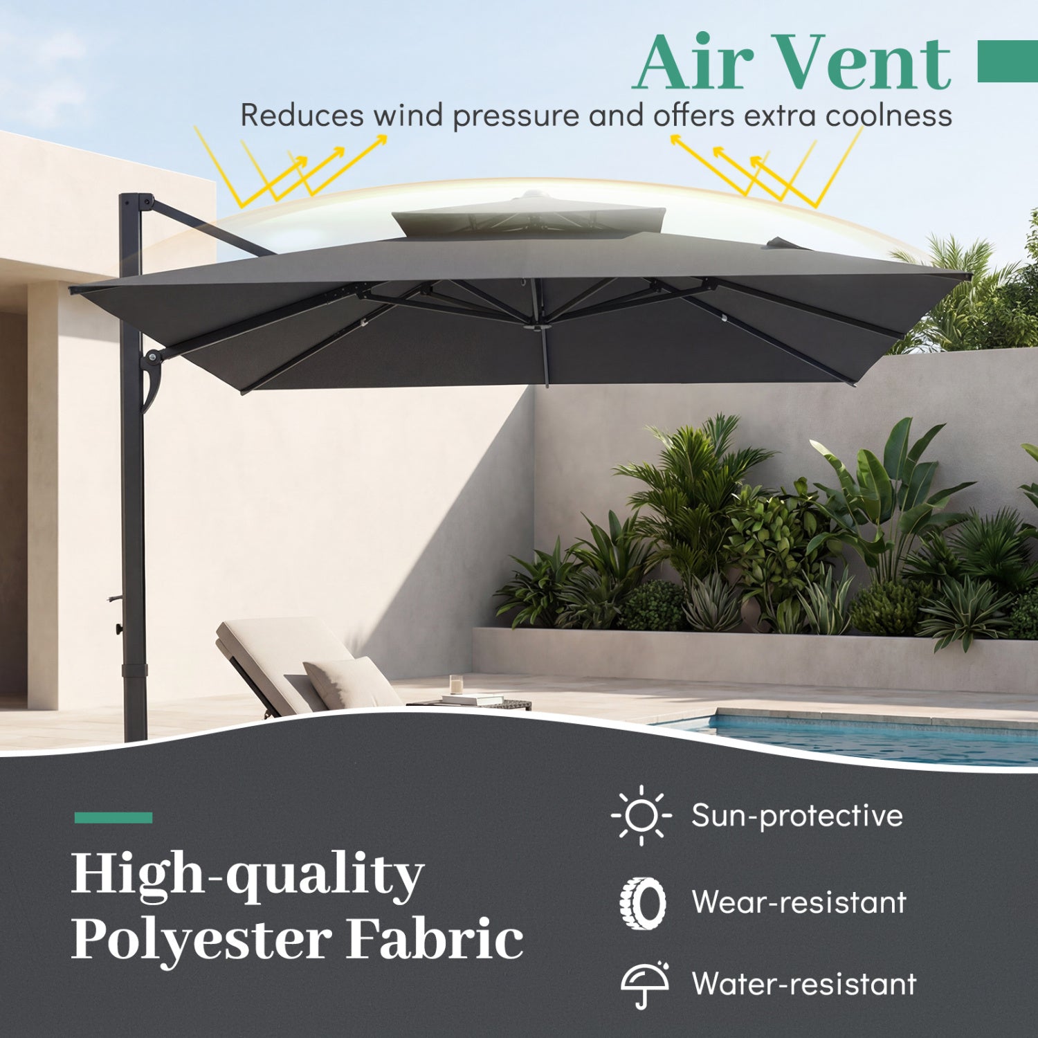 10 FT Aluminum Pole Patio Cantilever Umbrella with 220 LBS Base, Gray Outdoor Umbrellas at Gallery Canada