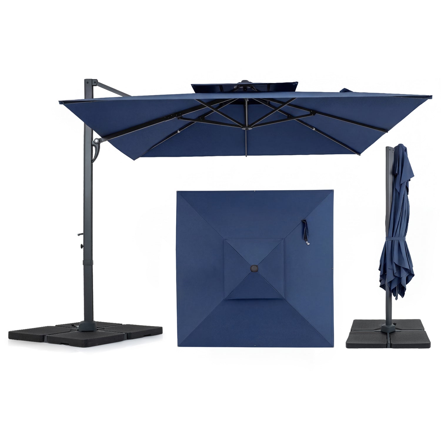 10 FT Aluminum Pole Patio Cantilever Umbrella with 220 LBS Base, Dark Blue Outdoor Umbrellas Dark Blue at Gallery Canada