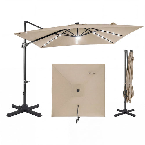 10 FT Cantilever Patio Umbrella with Solar LED Lights, Beige