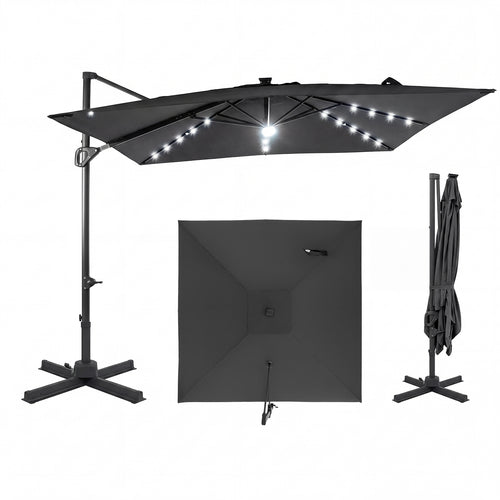 10 FT Cantilever Patio Umbrella With Solar LED Lights, Gray