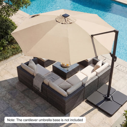 10 FT Cantilever Patio Umbrella, Solar LED Lights, 360 Rotation, Beige