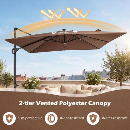10 FT Cantilever Patio Umbrella with 32 Solar LED Lights and 220 LBS Bas, Brown Outdoor Umbrellas at Gallery Canada