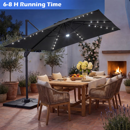 10 FT Cantilever Patio Umbrella with 32 Solar LED Lights and 220 LBS Bas, Gray Outdoor Umbrellas at Gallery Canada