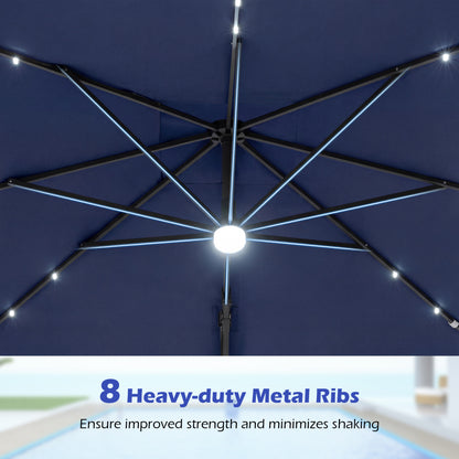10 FT Cantilever Patio Umbrella with 32 Solar LED Lights and 220 LBS Bas, Dark Blue Outdoor Umbrellas at Gallery Canada