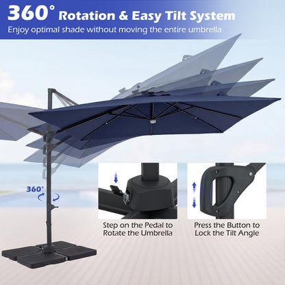 10 FT Cantilever Patio Umbrella with 32 Solar LED Lights and 220 LBS Bas, Dark Blue Outdoor Umbrellas at Gallery Canada