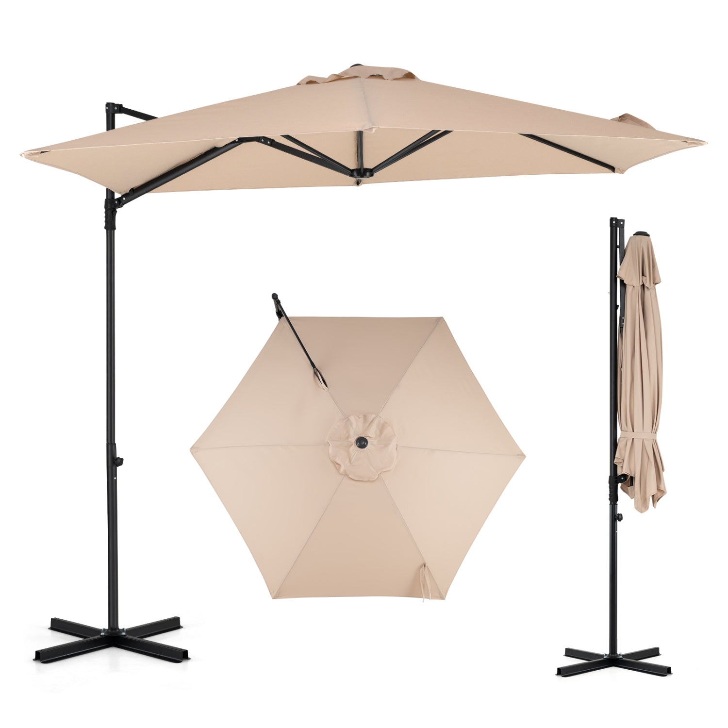 10 FT Cantilever Patio Umbrella, 360° Rotation, Beige Outdoor Umbrellas at Gallery Canada