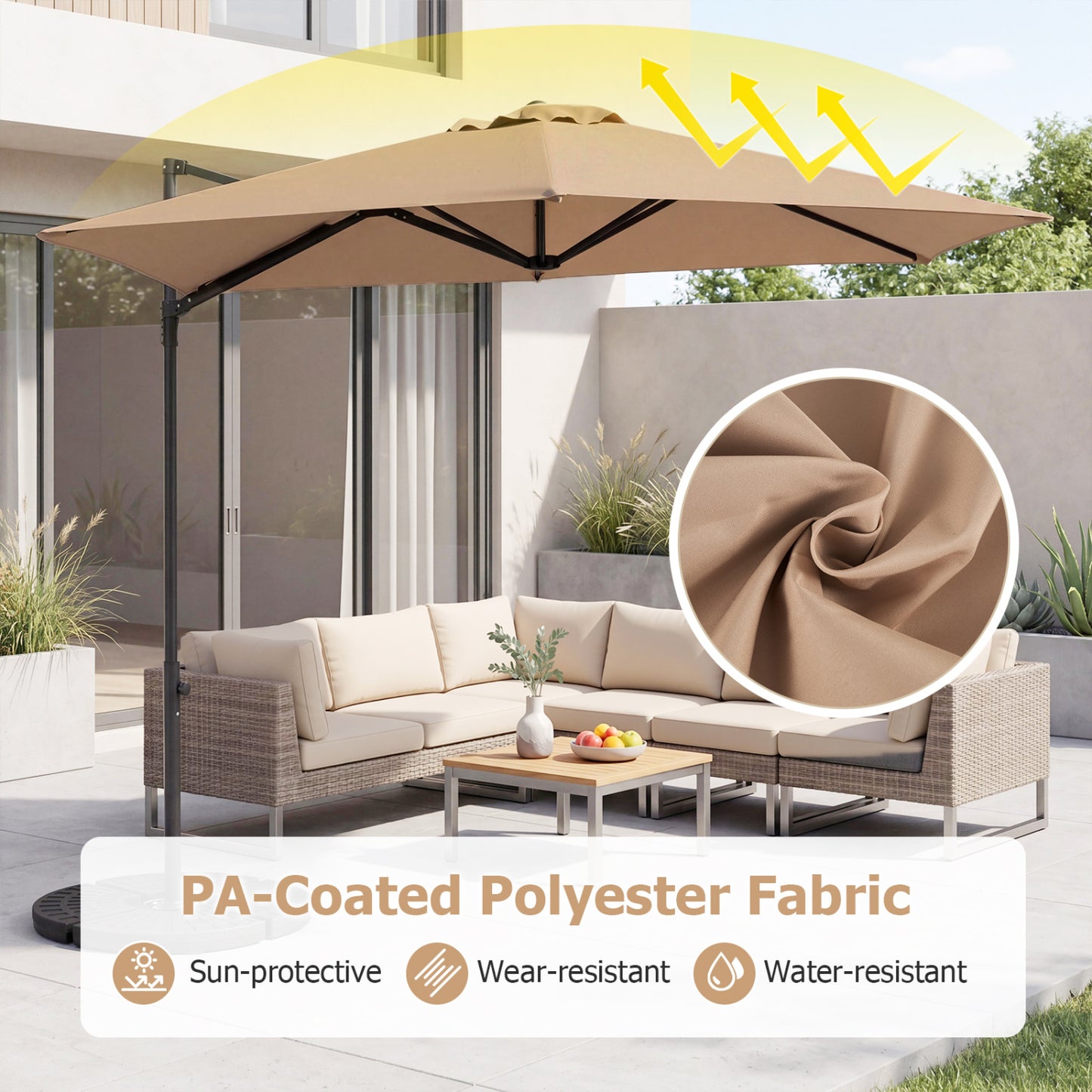 10 FT Cantilever Patio Umbrella, 360° Rotation, Tan Outdoor Umbrellas at Gallery Canada