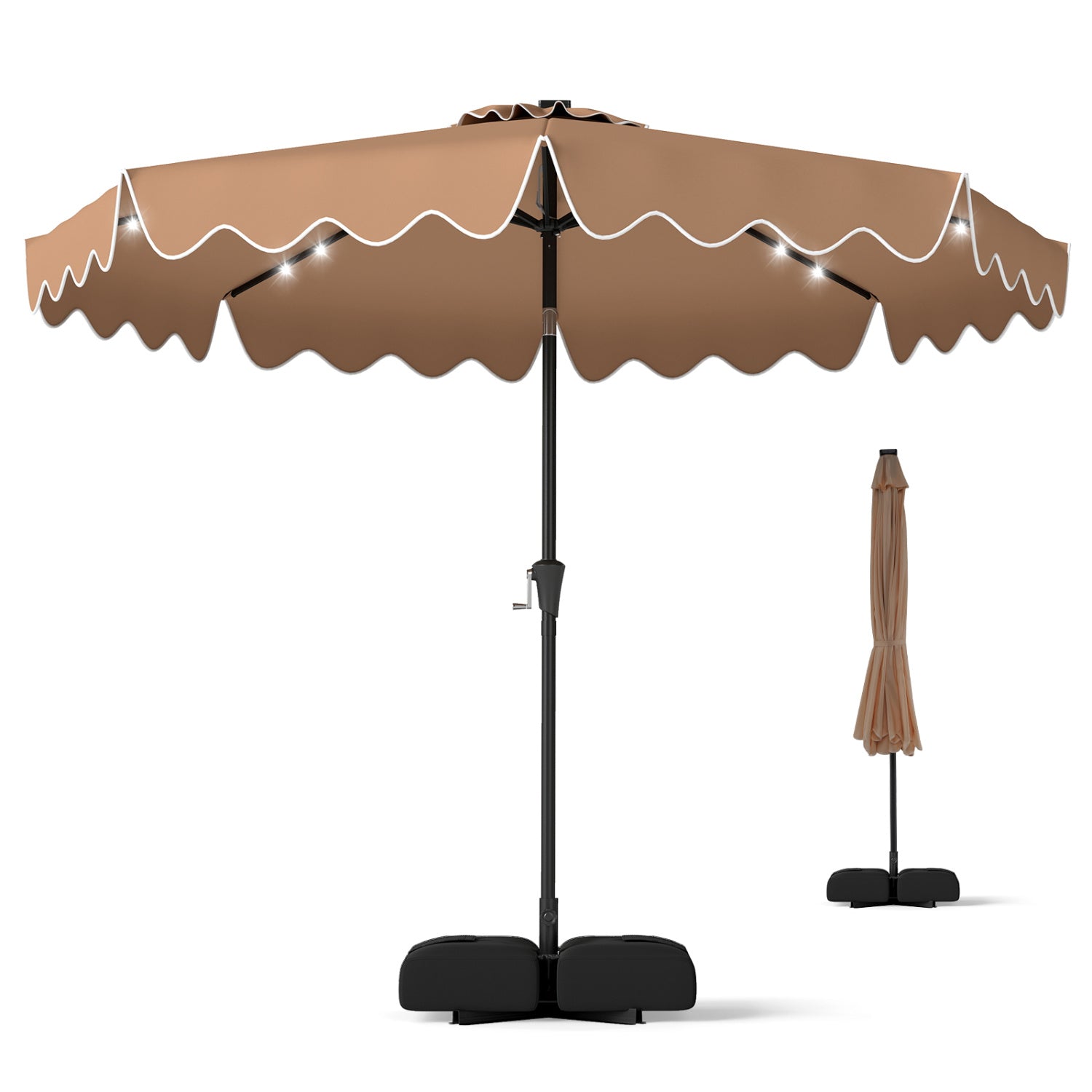 10 FT Outdoor Patio Umbrella, Solar LED Lights, Weighted Base, Brown Outdoor Umbrellas at Gallery Canada