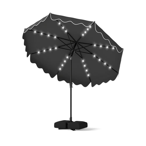 10 FT Outdoor Patio Umbrella, Solar LED Lights, Weighted Base, Gray