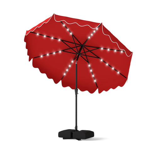 10 FT Patio Umbrella With Solar LED Lights, Weighted Base, Red
