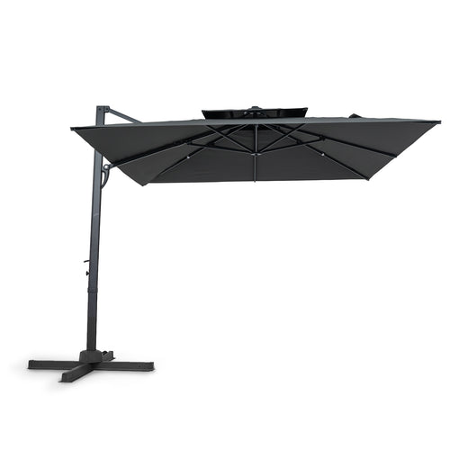 10 FT Patio Cantilever Umbrella, 360° Rotation, 8 Ribs, Gray