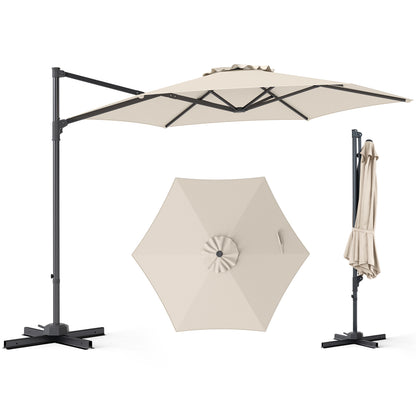 10 FT Patio Cantilever Umbrella, 360° Rotation, Beige Outdoor Umbrellas at Gallery Canada