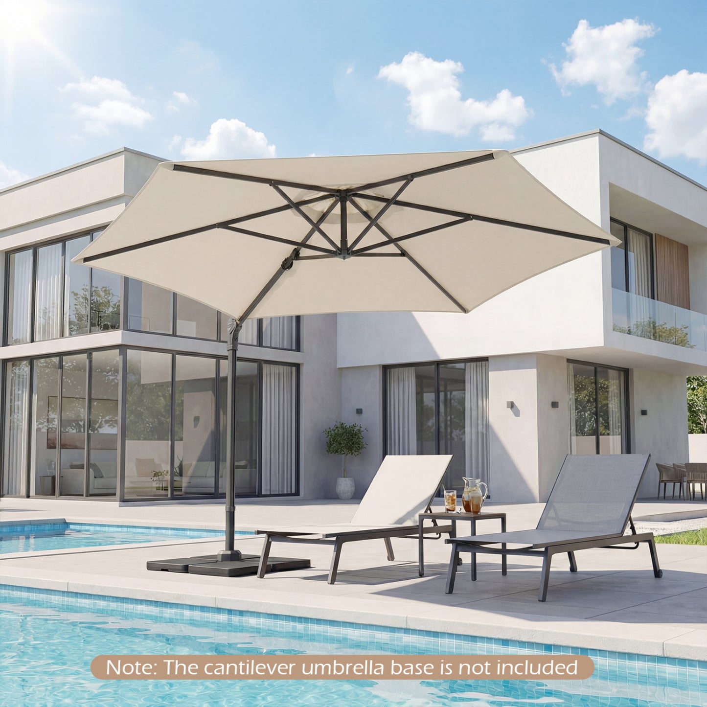 10 FT Patio Cantilever Umbrella, 360° Rotation, Beige Outdoor Umbrellas at Gallery Canada
