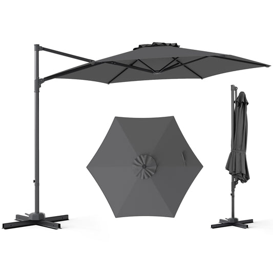 10 FT Patio Cantilever Umbrella, 360° Rotation, Air Vent, Gray Outdoor Umbrellas Gray at Gallery Canada
