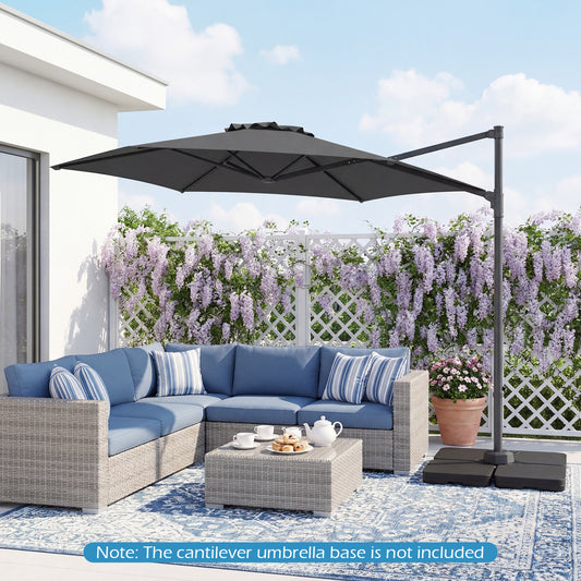 10 FT Patio Cantilever Umbrella, 360° Rotation, Air Vent, Gray Outdoor Umbrellas Gray at Gallery Canada