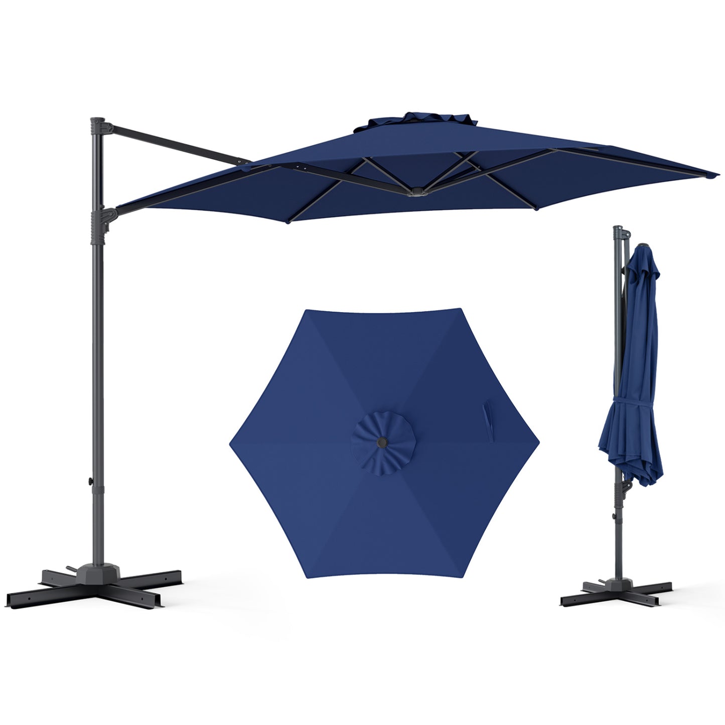 10 FT Patio Cantilever Umbrella, 360° Rotation, Air Vent, Blue Outdoor Umbrellas at Gallery Canada