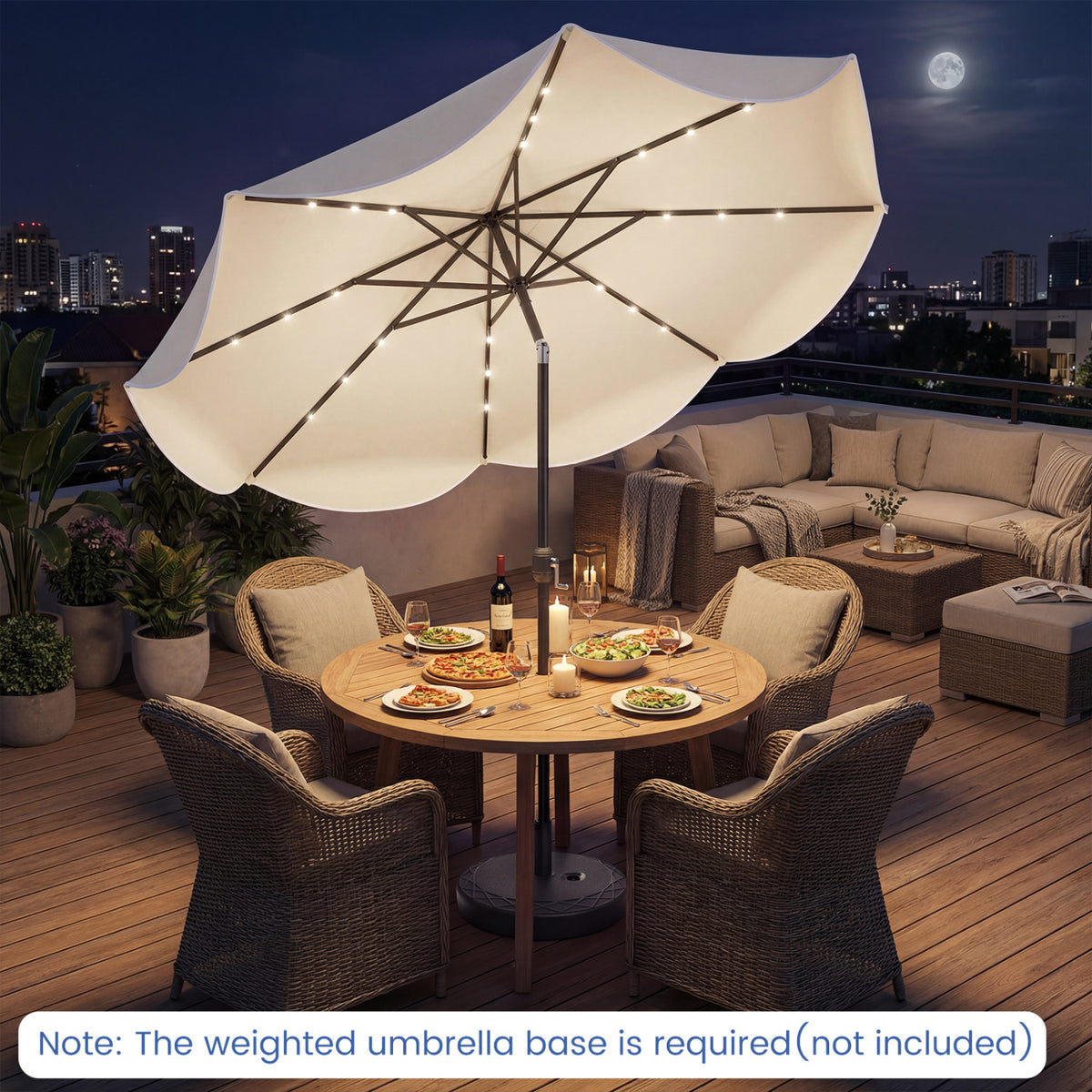 10 FT Scalloped Solar Patio Umbrella With 24 LED Lights, Beige Outdoor Umbrellas at Gallery Canada