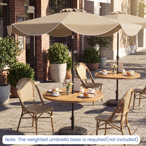 10 FT Scalloped Solar Umbrella, 24 LED Lights, Tilt, Tan