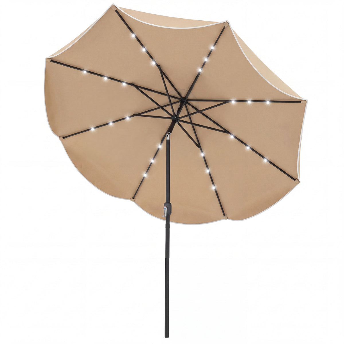 10 FT Scalloped Solar Umbrella, 24 LED Lights, Tilt, Tan Outdoor Umbrellas at Gallery Canada
