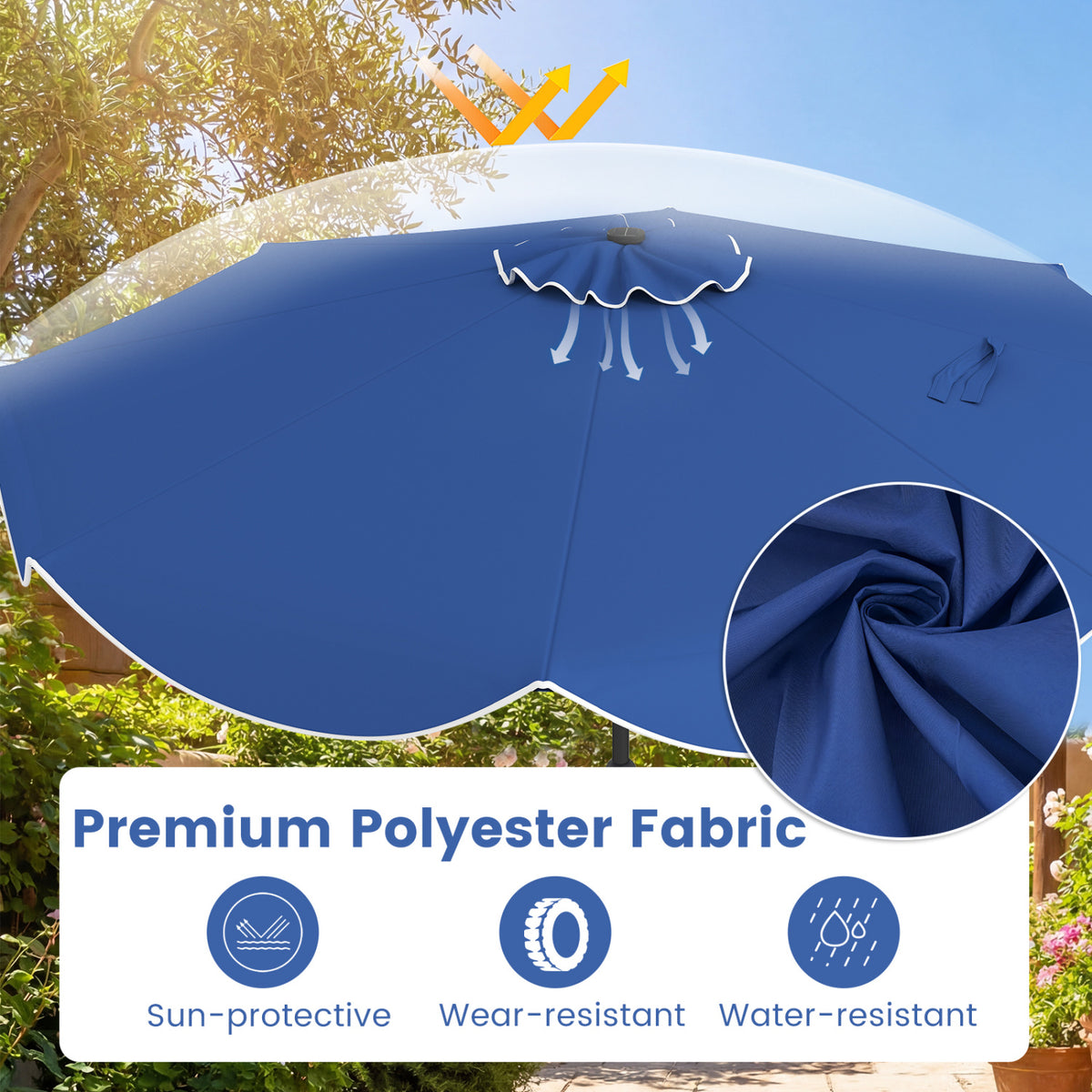 10 FT Scalloped Solar Patio Umbrella With 24 LED Lights, Navy Outdoor Umbrellas at Gallery Canada