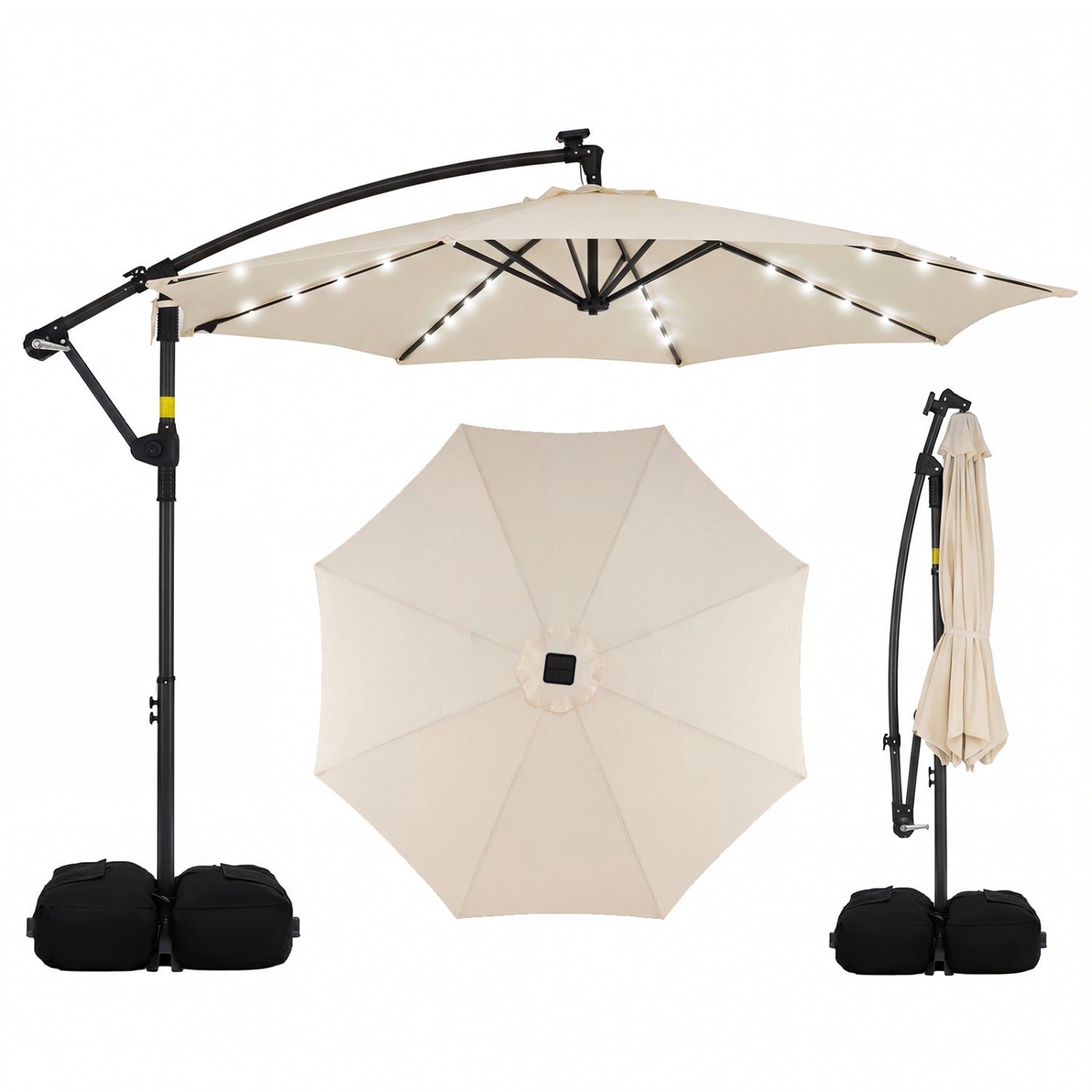 10 FT Solar LED Cantilever Patio Umbrella, Beige Outdoor Umbrellas Beige at Gallery Canada