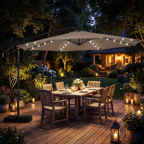 10 FT Solar LED Offset Cantilever Patio Umbrella, Brown