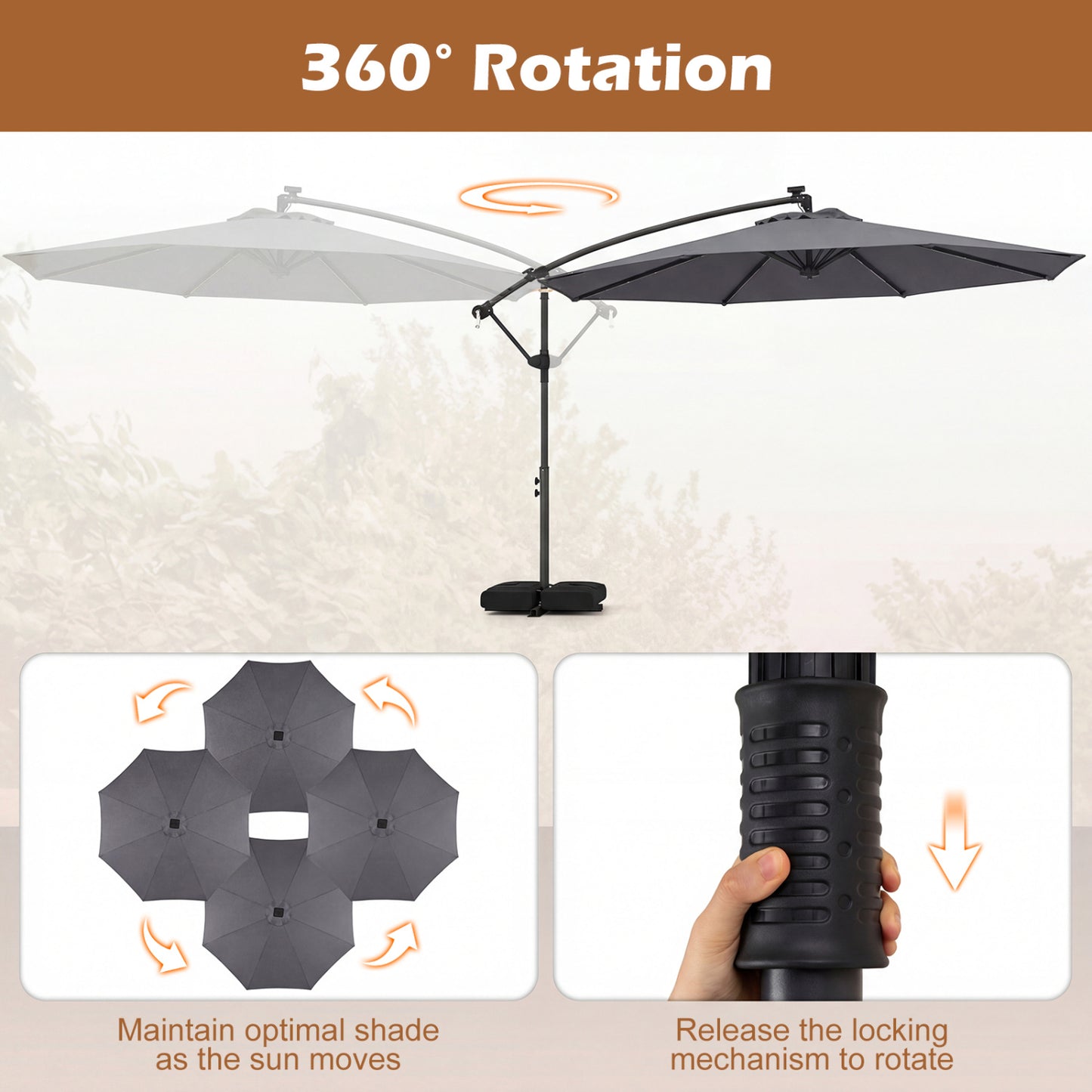 10 FT Solar LED Offset Cantilever Patio Umbrella, Gray Outdoor Umbrellas at Gallery Canada