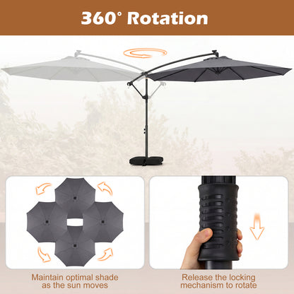 10 FT Solar LED Offset Cantilever Patio Umbrella, Gray Outdoor Umbrellas at Gallery Canada