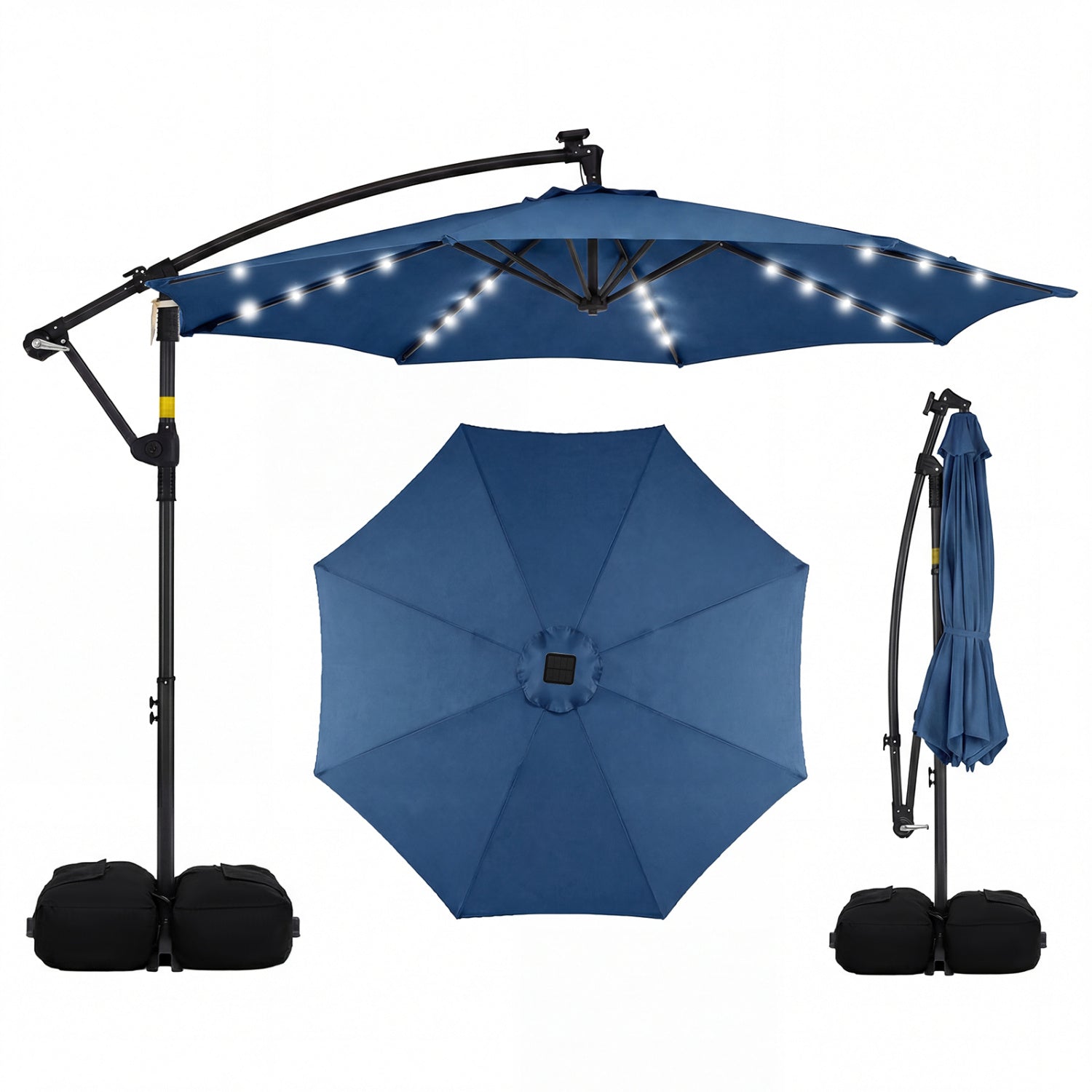 10 FT Solar LED Offset Cantilever Patio Umbrella, Navy Outdoor Umbrellas Navy at Gallery Canada